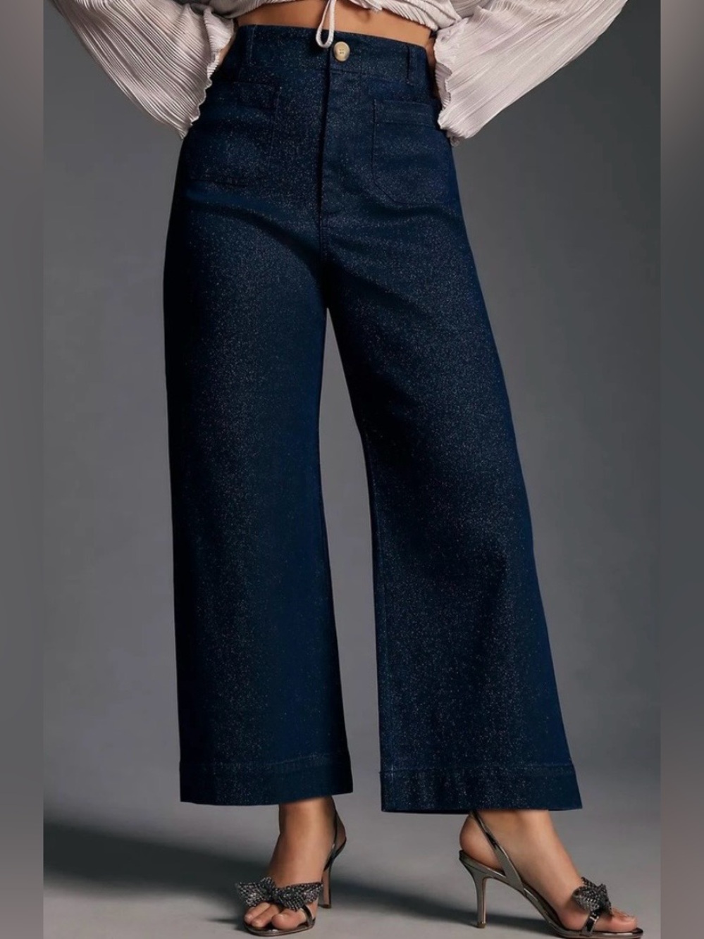 Anthropologie The Colette Sparkle Denim Cropped Wide Leg Jeans